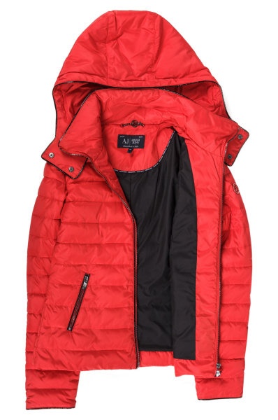 Shop Armani Jeans Logo Hooded Down Jacket In Red