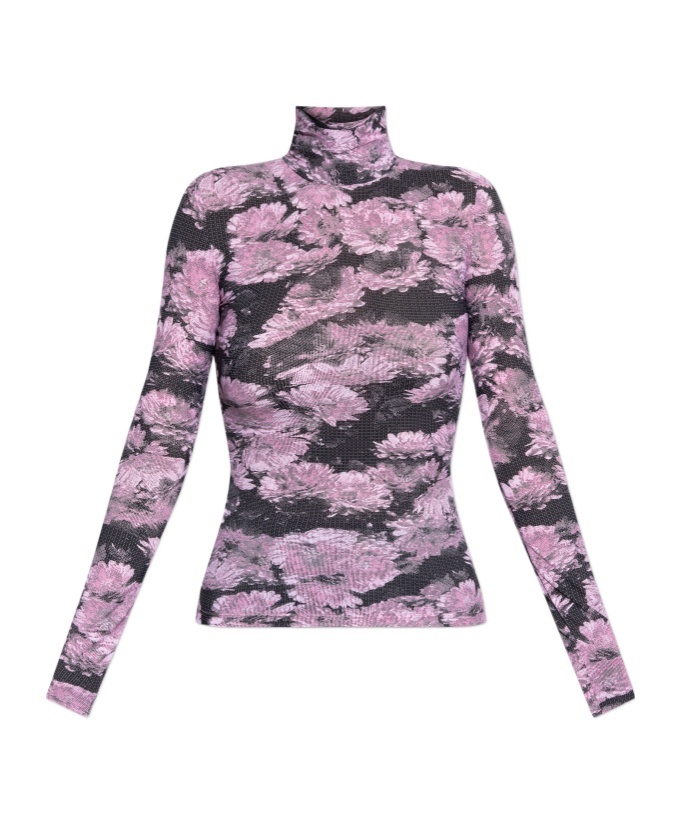 Tory Burch Floral Print Turtleneck Top In Pink