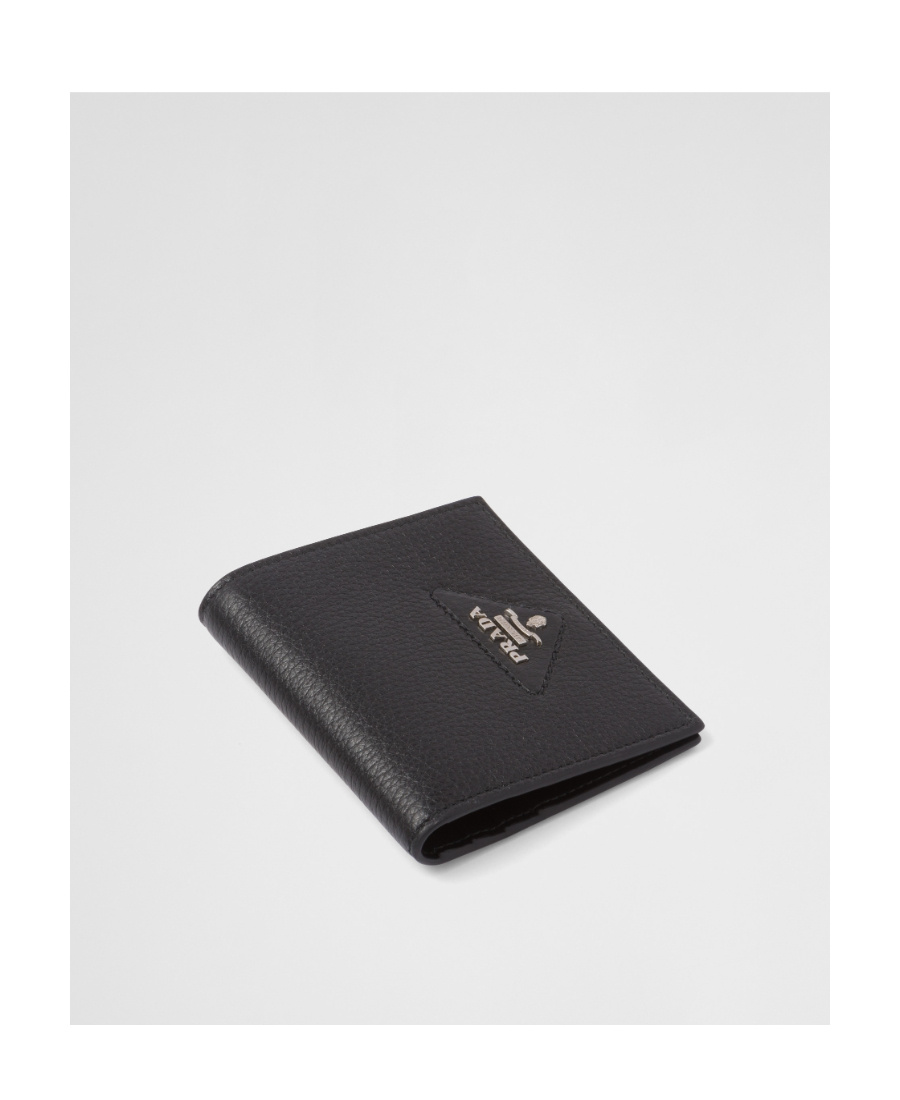 Prada Pebbled-texture Logo-plaque Wallet In Black