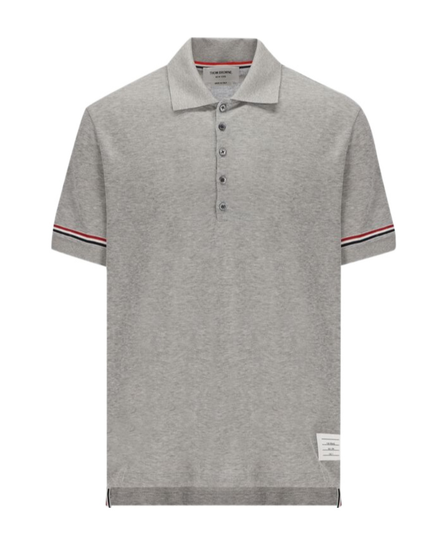 Shop Thom Browne Knitted Cotton Polo Shirt In Gray