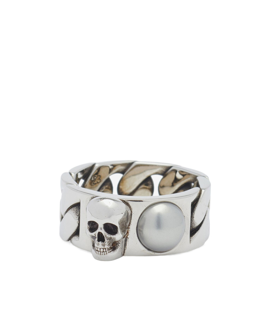 Alexander Mcqueen Skull & Pearl Ring In White