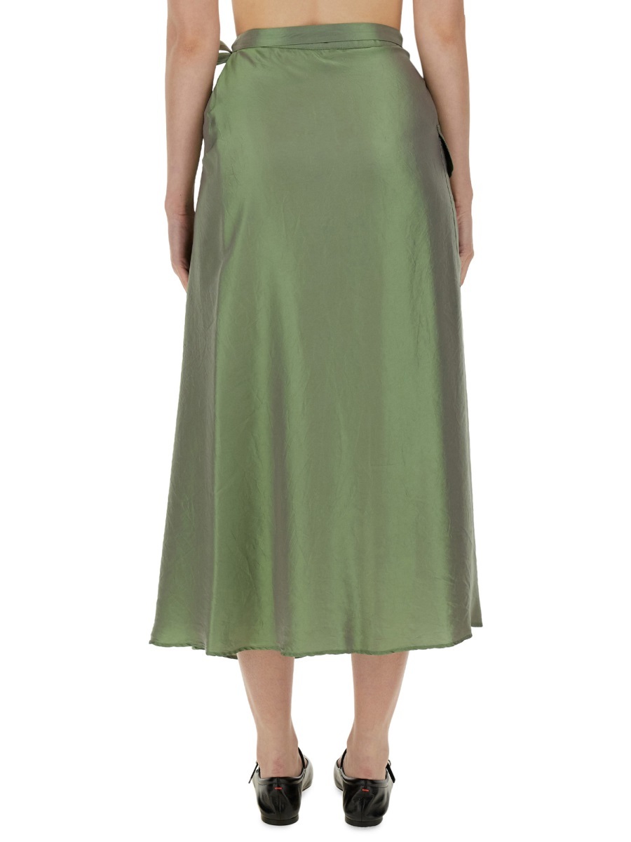 Aspesi Metallic Wrap Midi Skirt In Green
