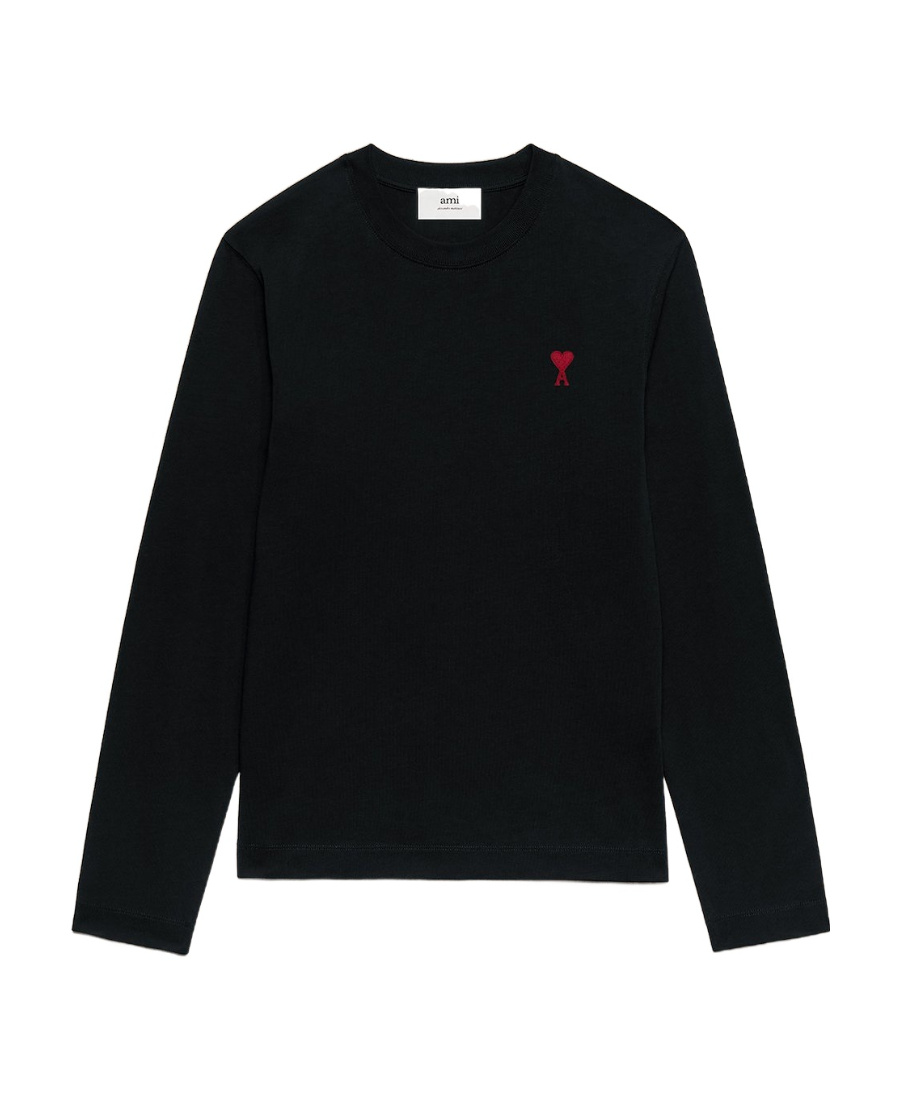 Ami Alexandre Mattiussi Ami Paris Ami De Coeur Logo Embroidered Long-sleeved T-shirt In Black