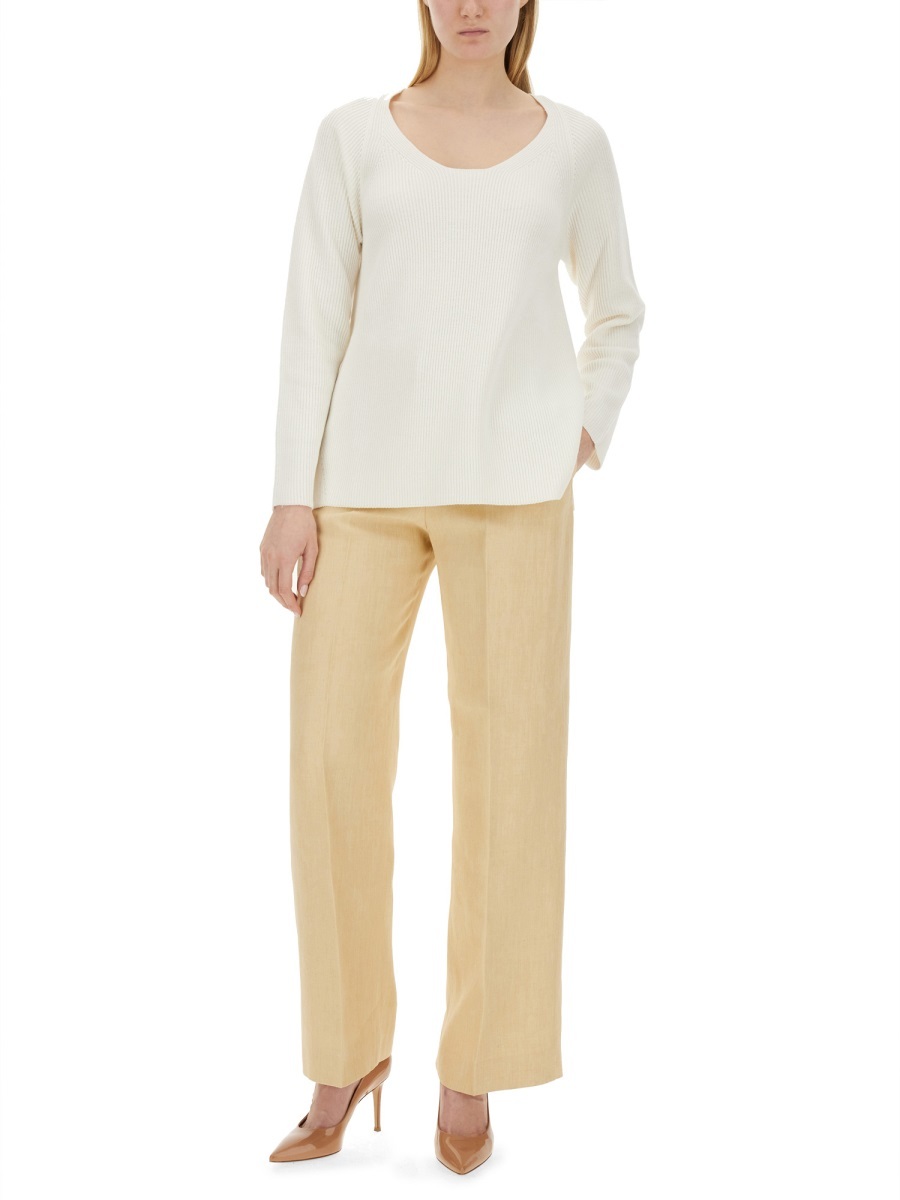 Fabiana Filippi V-neck Sweater With Ribbed Texture And Side Slits In White