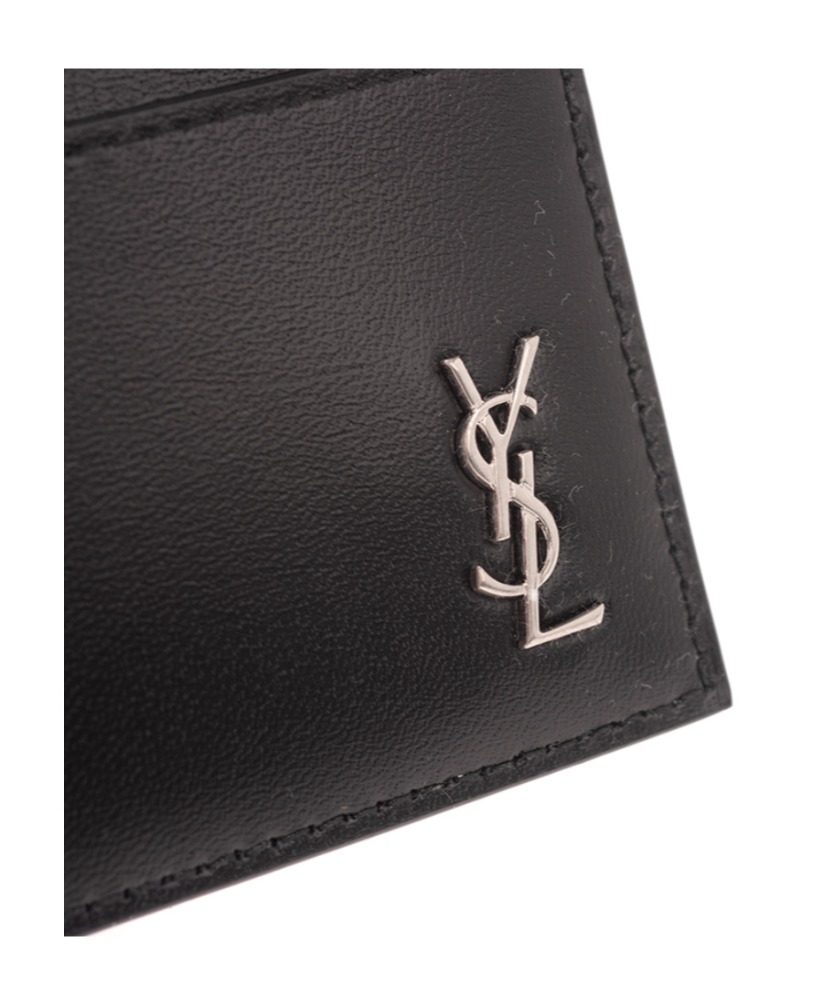 Saint Laurent Logo Plaque Cardholder In Black