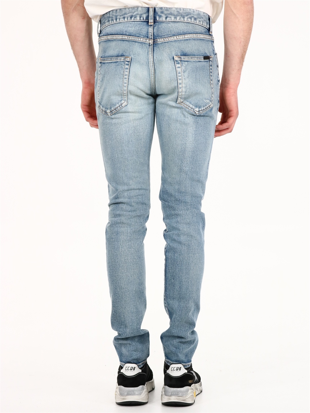 Saint Laurent 15cm Skinny Low Waist Cotton Denim Jeans In Blue