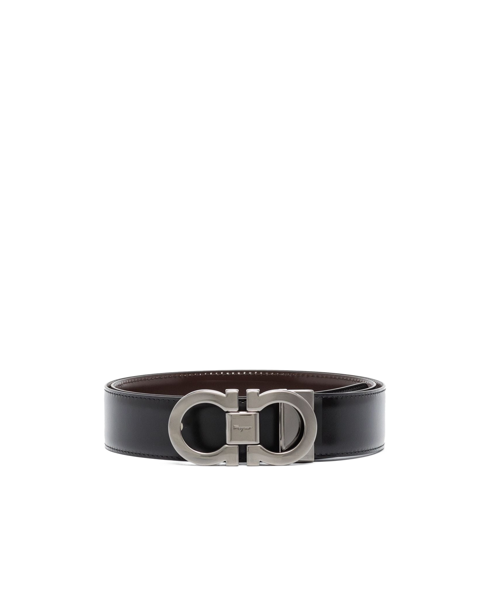 Ferragamo Black And Brown Gancini Buckle Double-sided Belt In Black