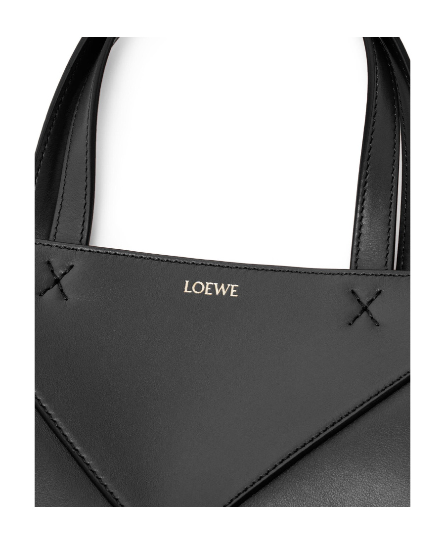 Loewe Puzzle Fold Mini Tote Bag In Shiny Leather In Black