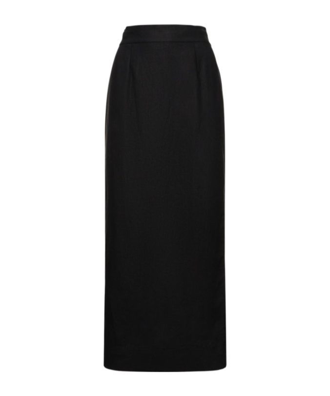 Posse Womens Black Emma Mid-rise Linen Maxi Skirt