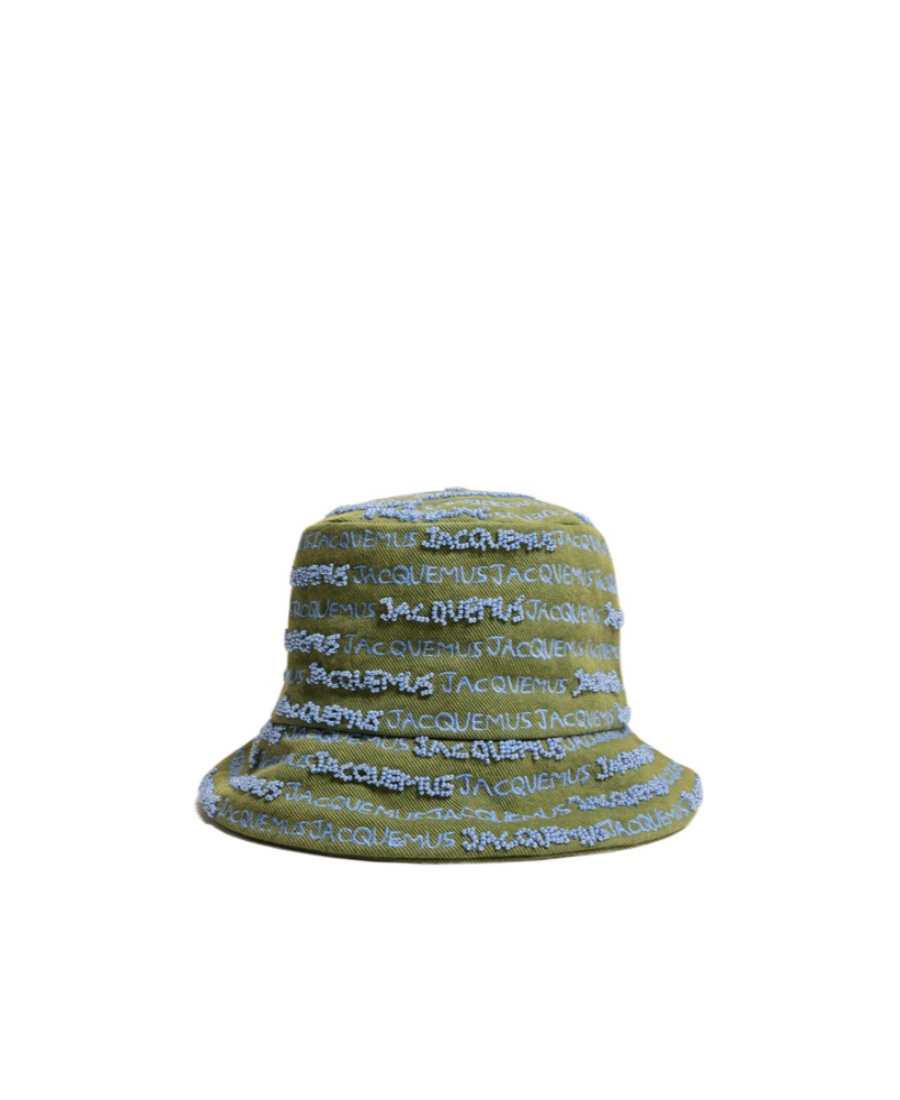 Jacquemus Embroidered-logo Bucket Hat In Gray