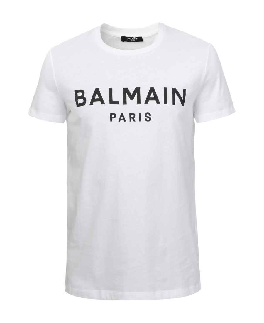 Balmain White Crewneck T-shirt With Contrasting Logo Lettering Print In White