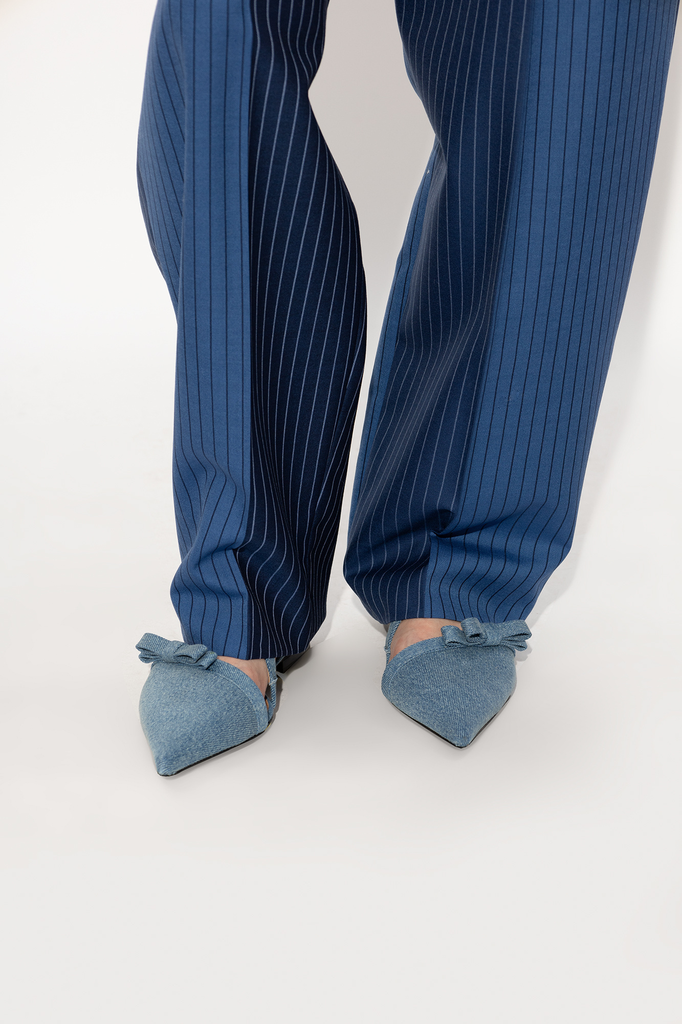 Shop Ganni Bow-detailing Pointed-toe Ballerina Shoes In Blue