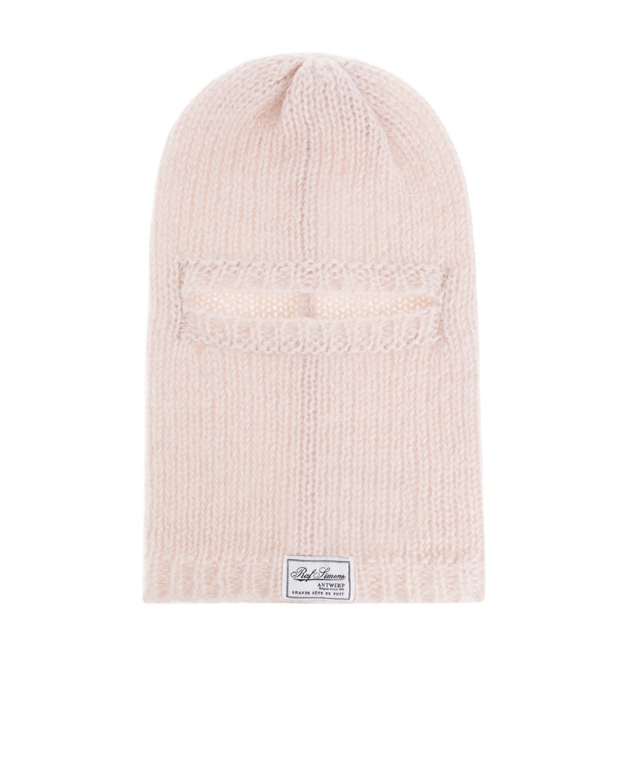 Raf Simons Knitted Logo-patch Balaclava Hat In Pink