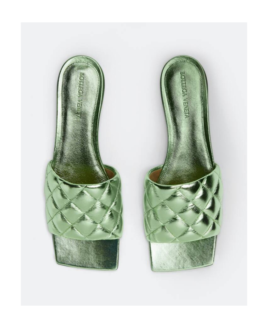 BOTTEGA VENETA QUILTED METAL FLAT-SOLED SLIPPERS 