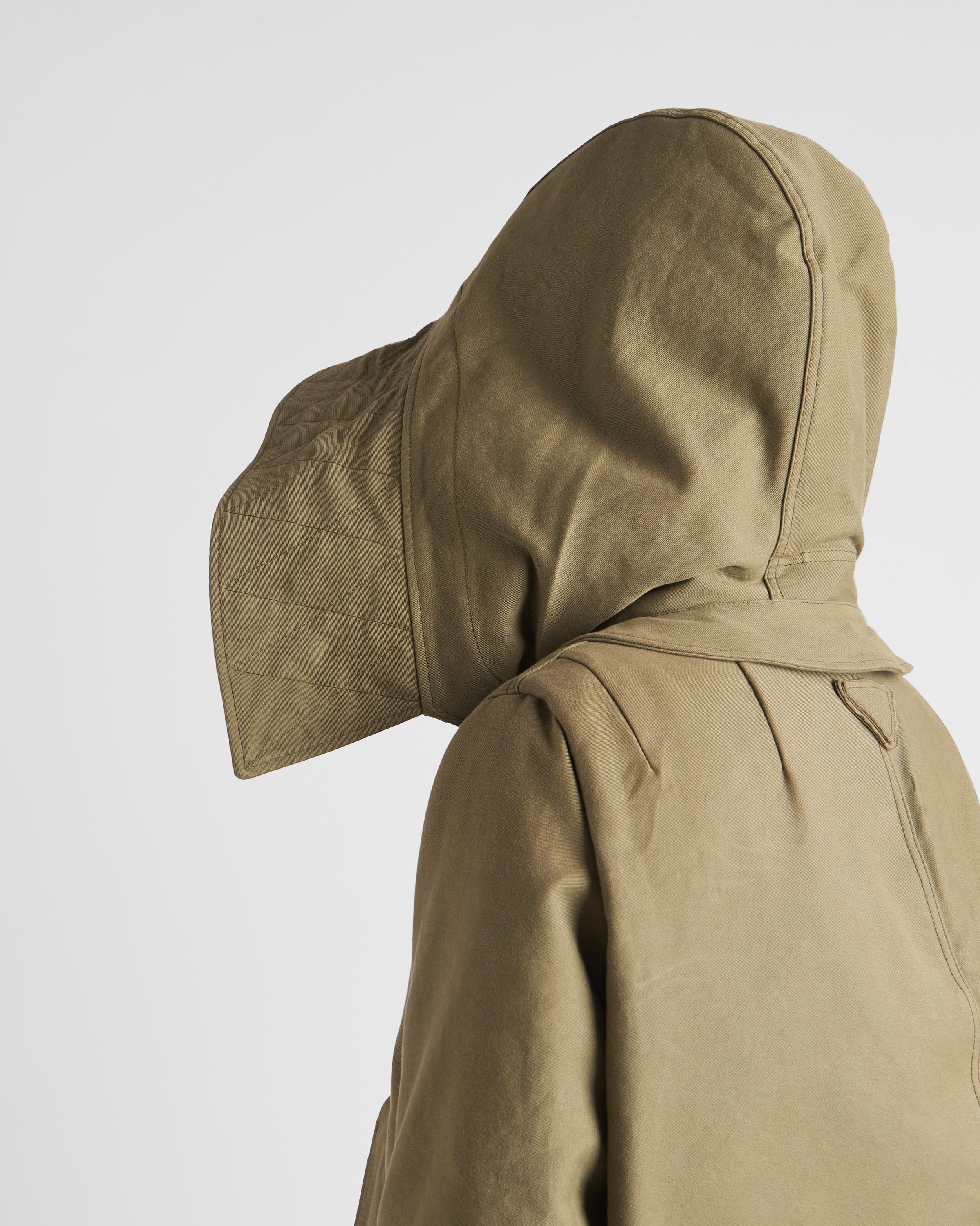 Prada Army Green Satin Cotton Parka Coat In Green