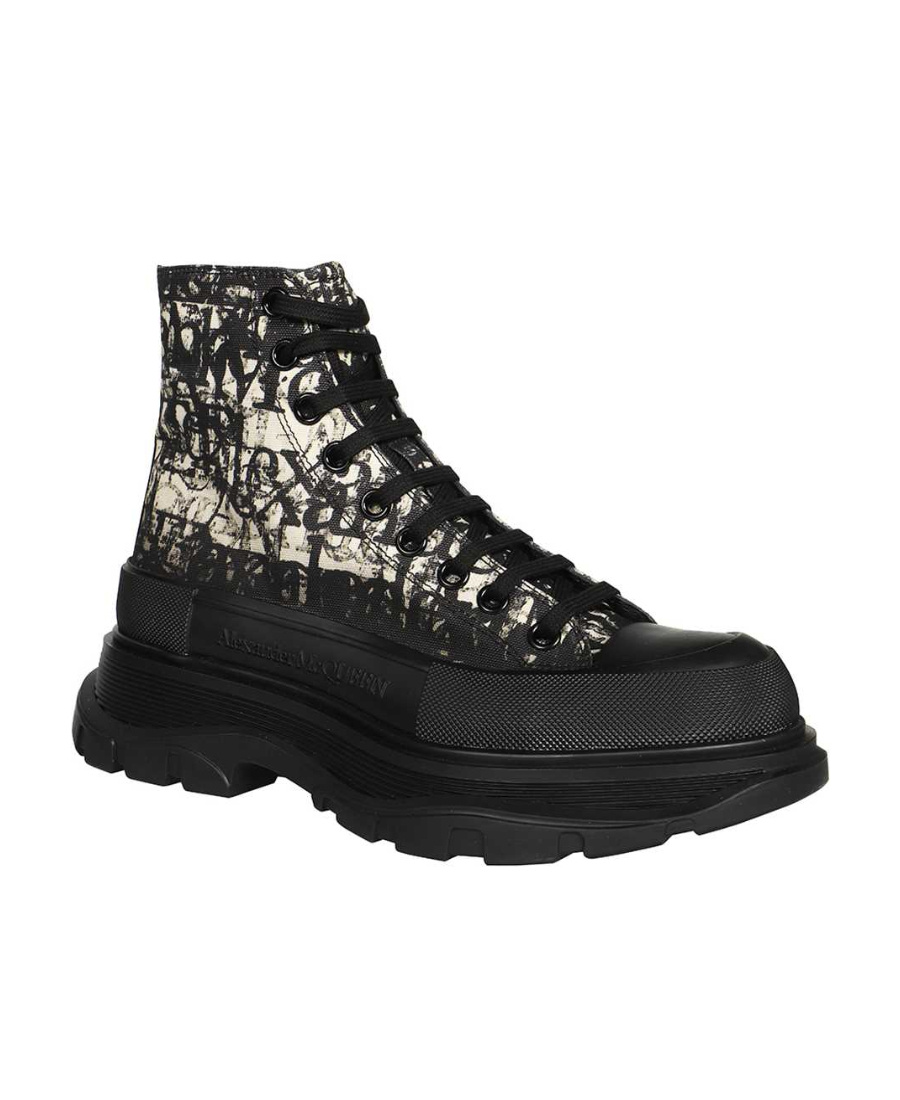 Alexander Mcqueen Printed Lace-up Sneakers In Black
