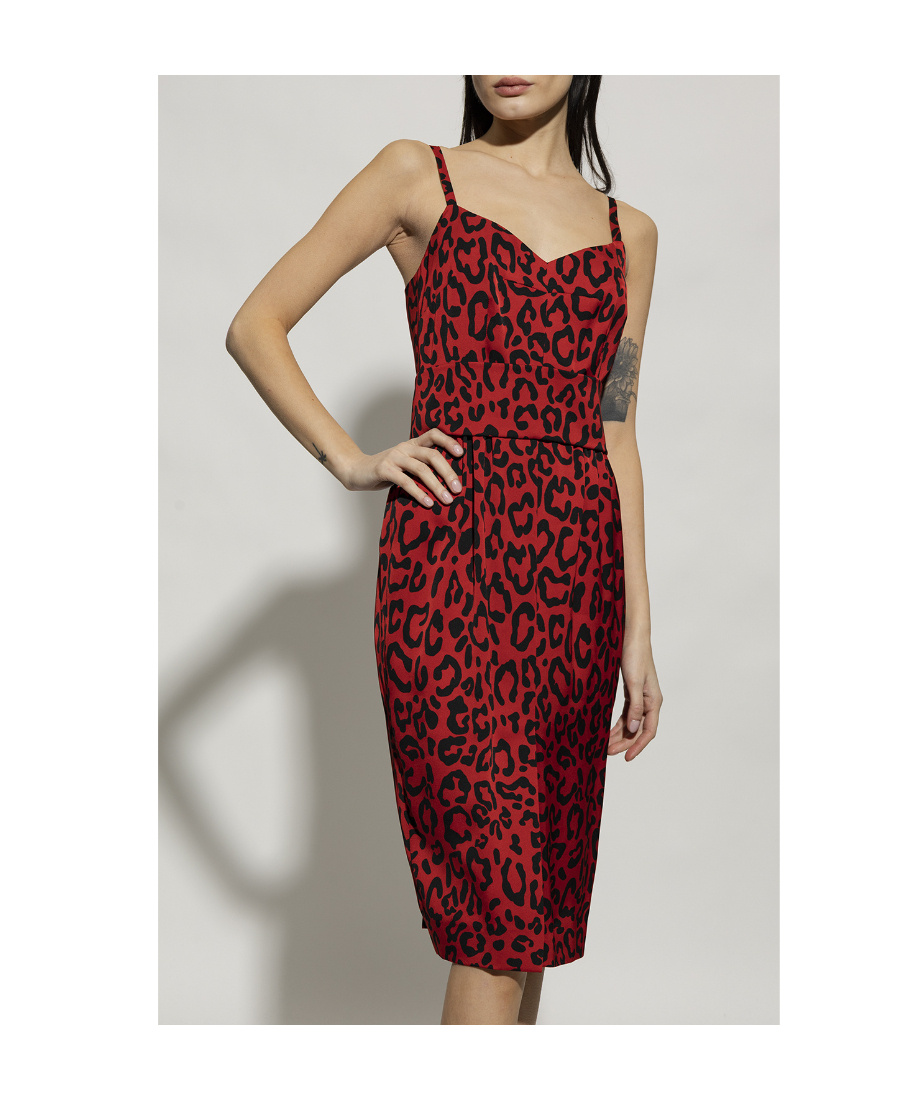 Dolce & Gabbana Leopard-print Midi Dress In Red