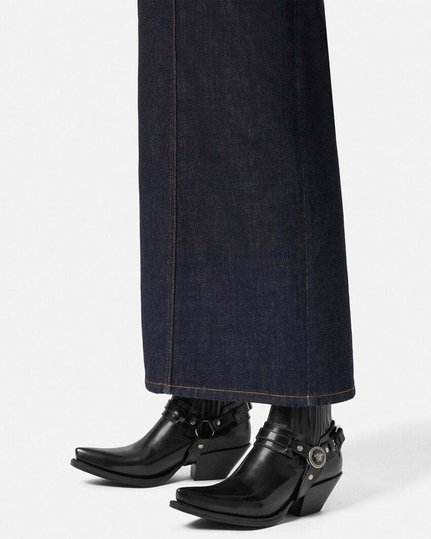 Versace 50mm Leather Western Boots In Black