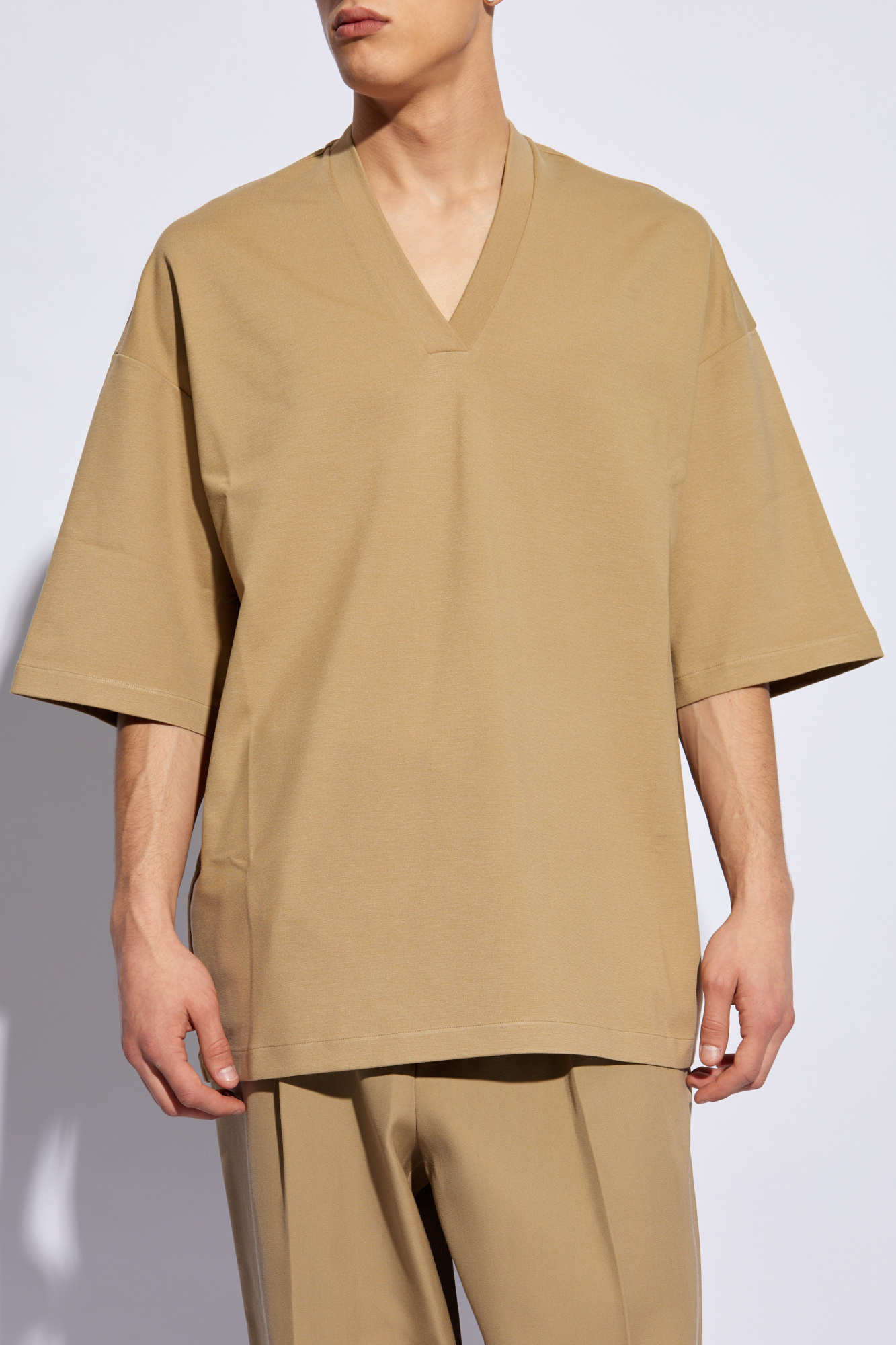 Fear Of God V-neck Drop-shoulder T-shirt In Nude