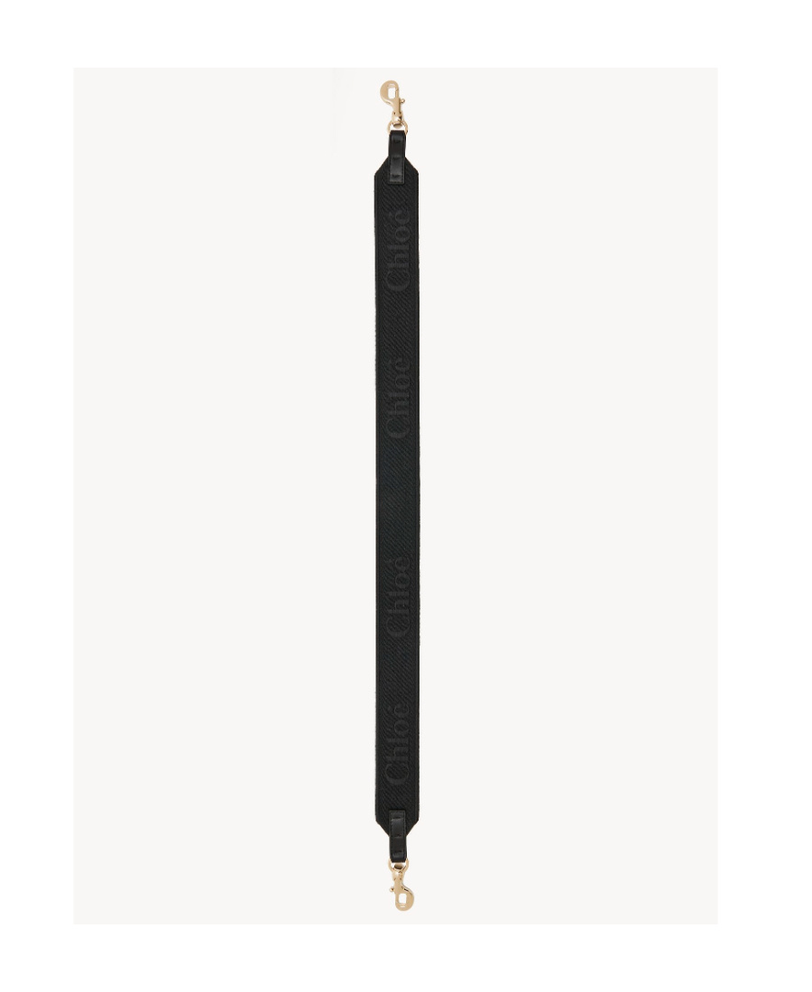 Chloé Embroidered-logo Shoulder Strap In Black
