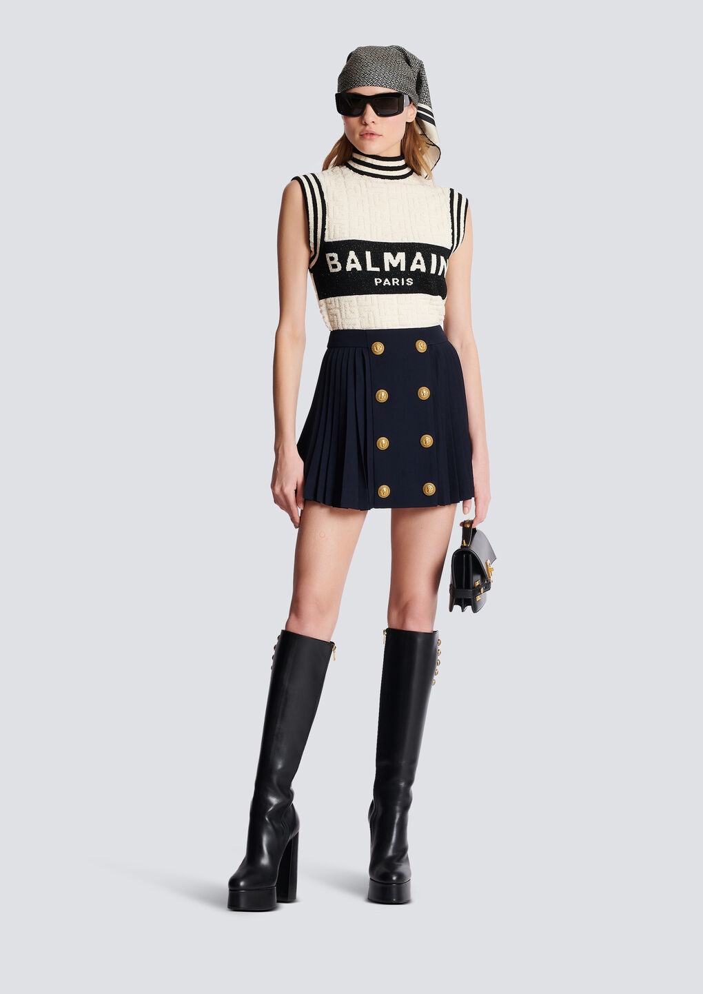 Balmain Button-detail Pleated Miniskirt In Black