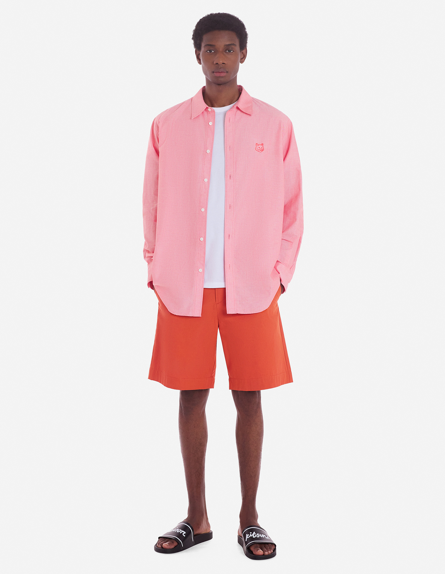 Shop Maison Kitsuné Board Cotton Bermuda Shorts In Red