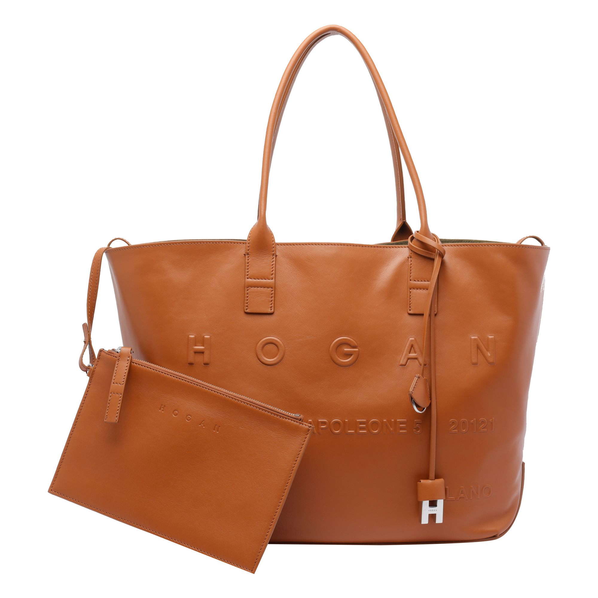 Hogan Medium Script Logo Leather Shoulder Bag In Brown