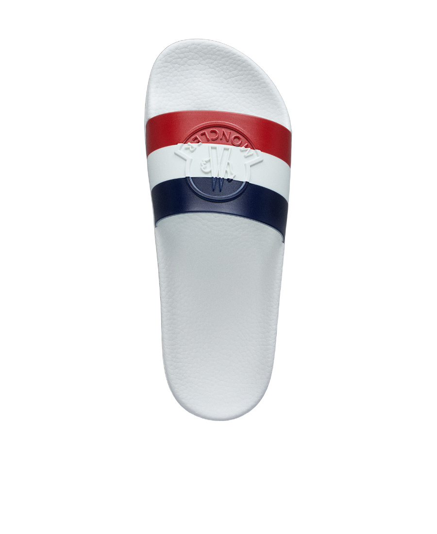 Moncler Striped Logo-detail Slides In Gray