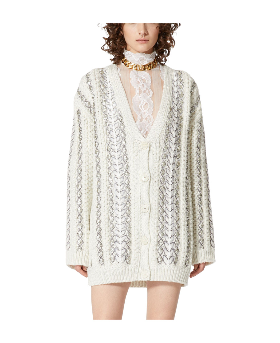 Valentino Knitted Inlaid Cardigan In White
