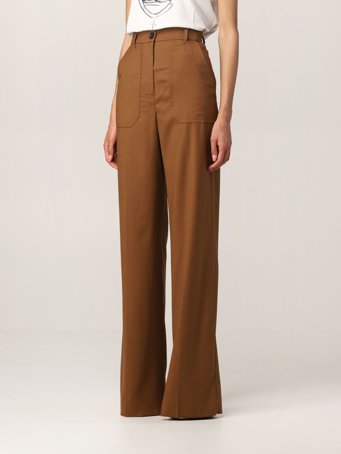 Max Mara Spliced Design Casual Pants In Brown