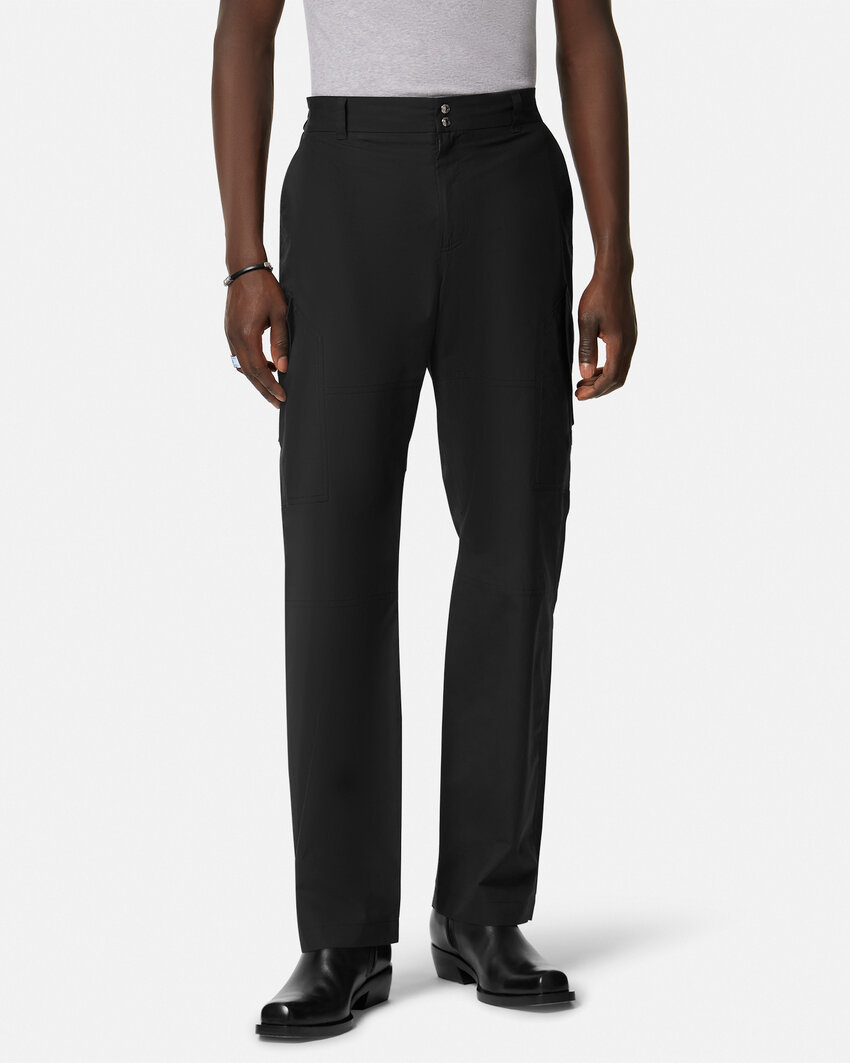 Versace Informal Pant Light Cotton Gabardine Fabric And Stamp Embroidery Clothing In Black