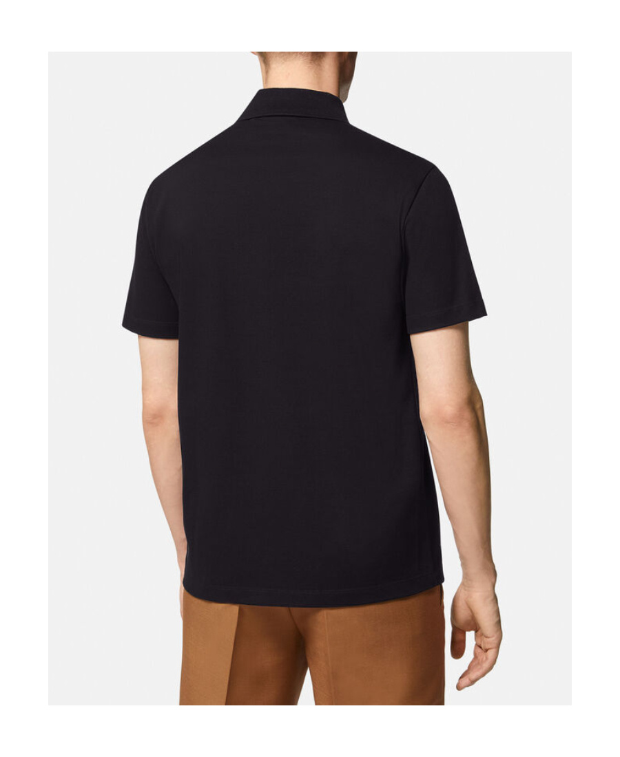 Versace Cotton Polo Shirt With Medusa Patch In Black