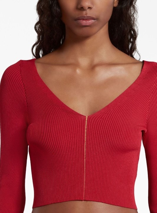 Marni Ribbed V-neck Sweater In Red