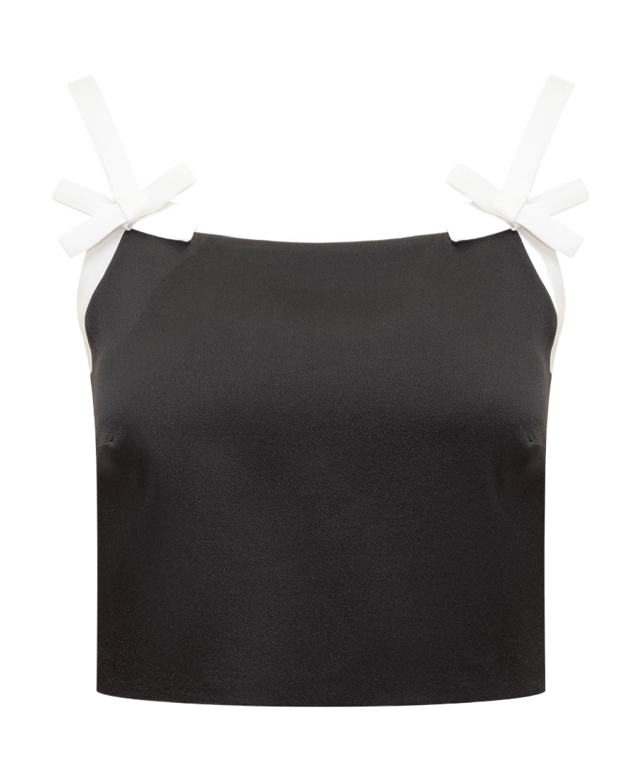 Shop Msgm Bow Detailed Cropped Top In Black