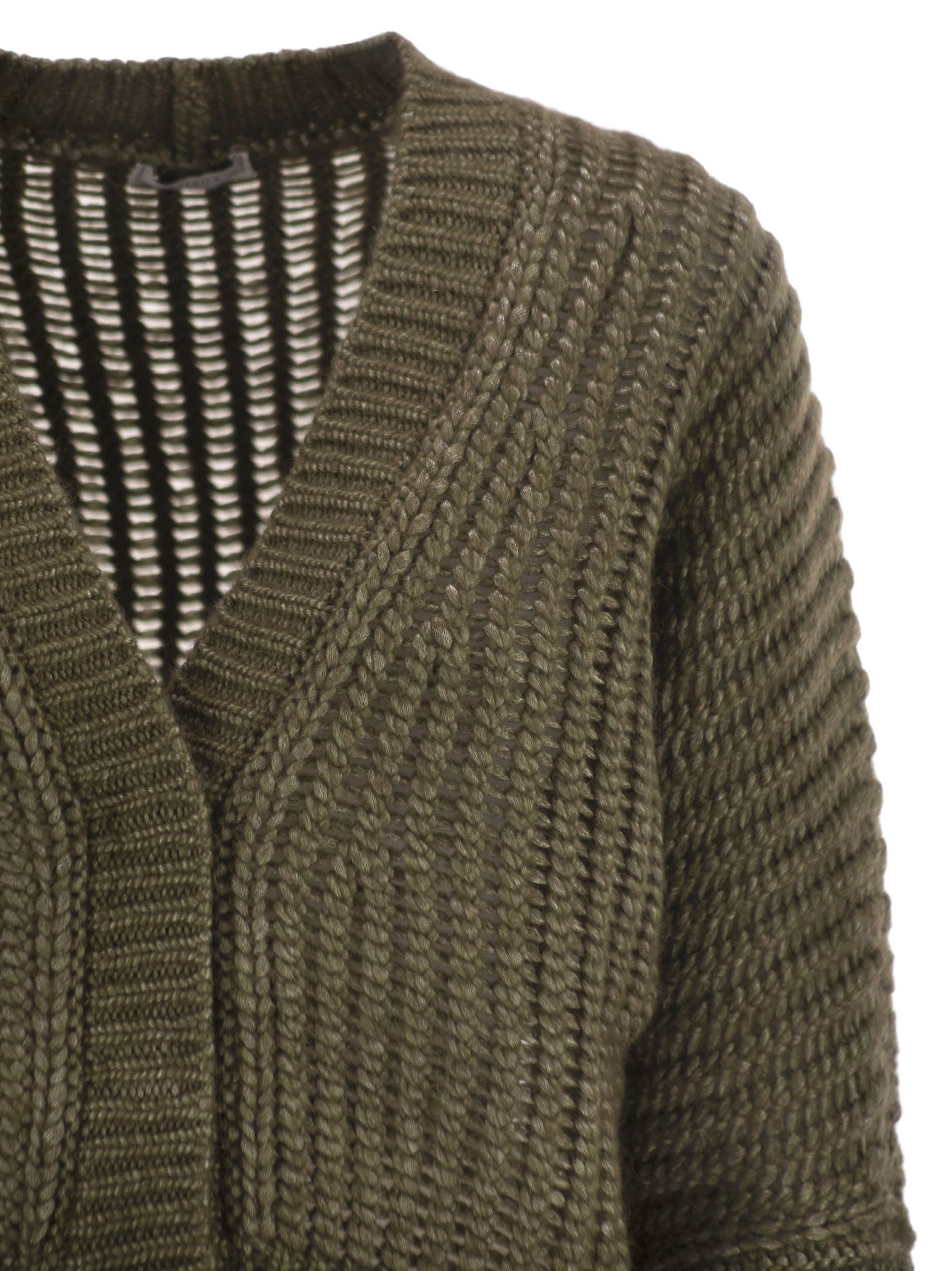Peserico Wool And Alpaca Mesh Cardigan In Green