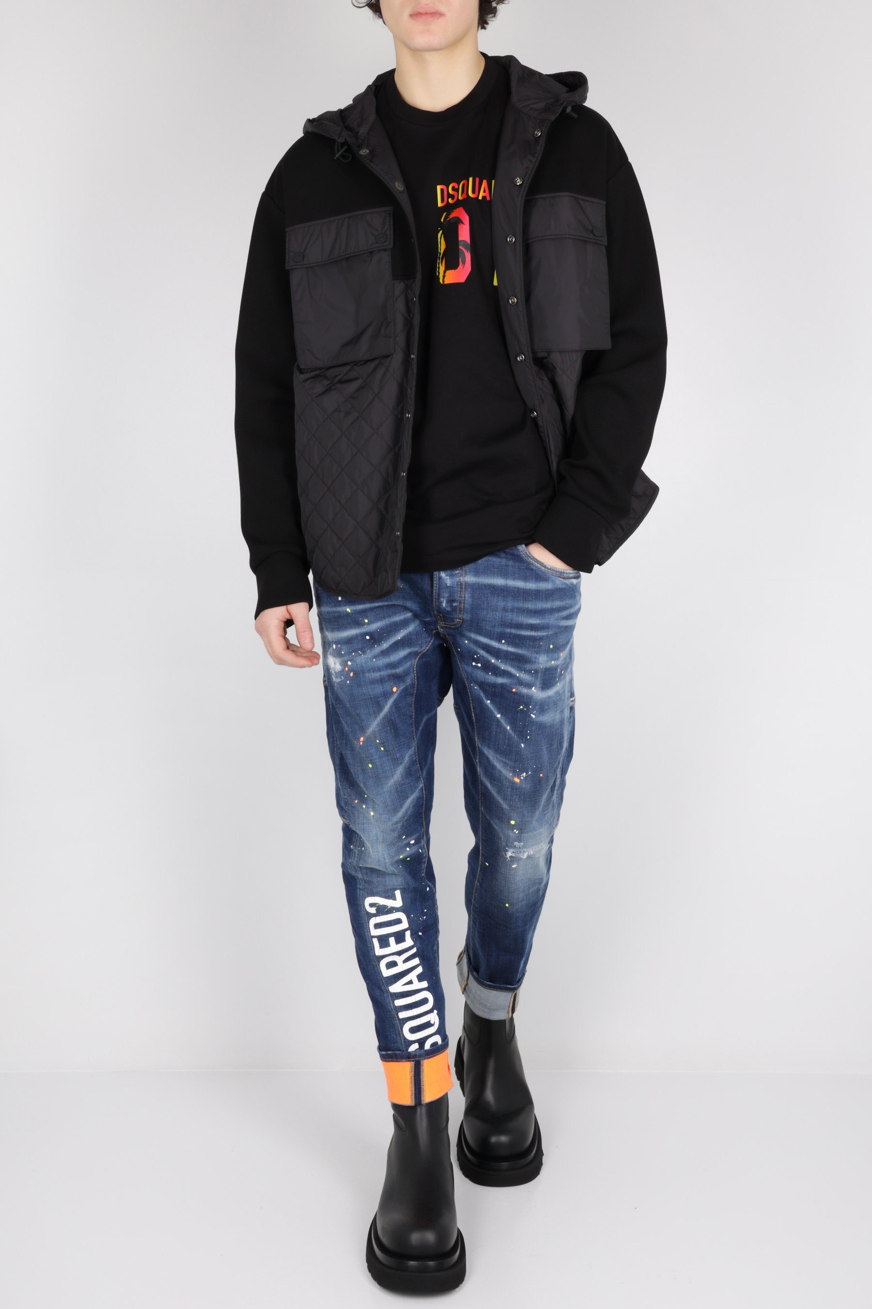Dsquared2 Icon Tropical Logo-print T-shirt In Black