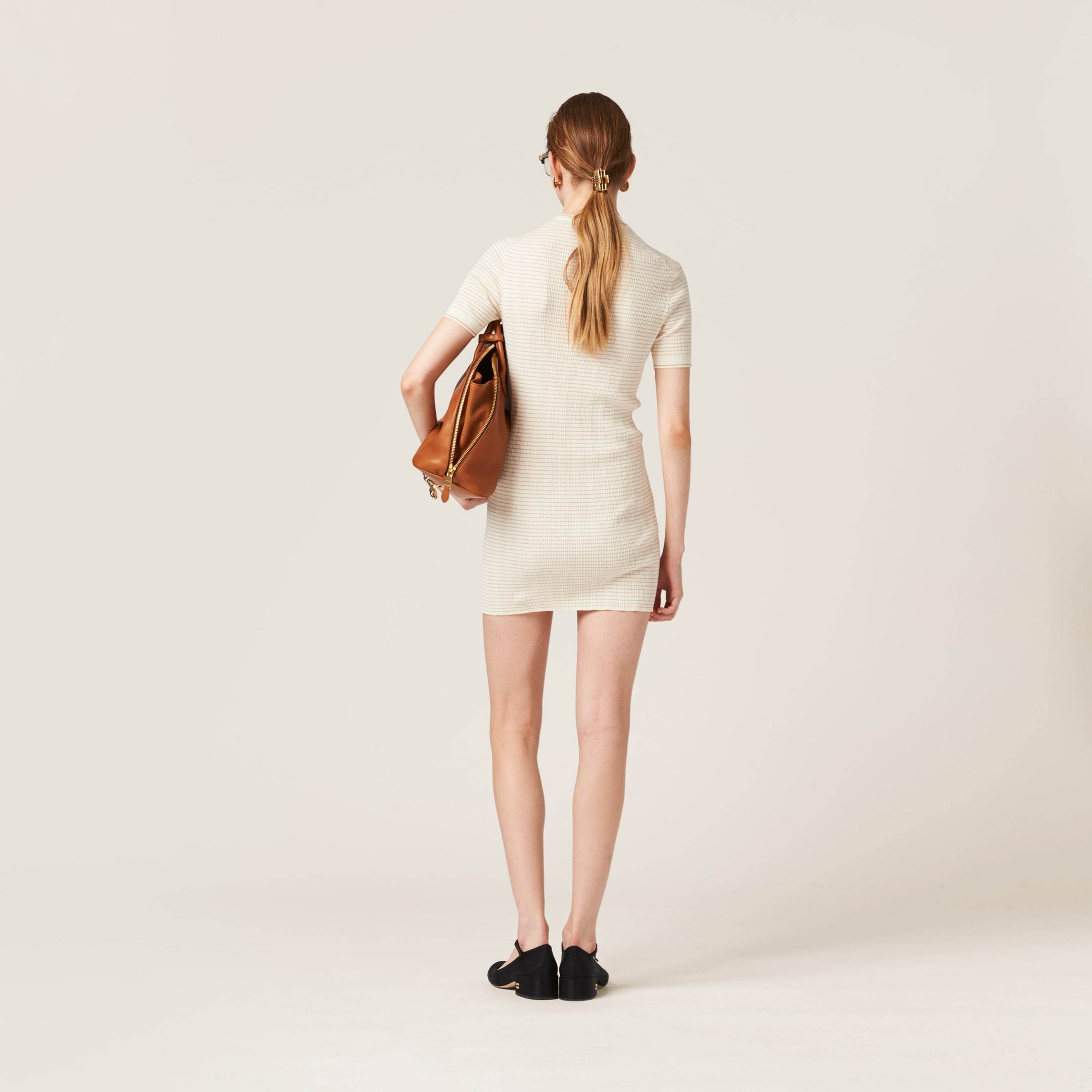 Miu Miu Striped Knitted Mini Dress In White