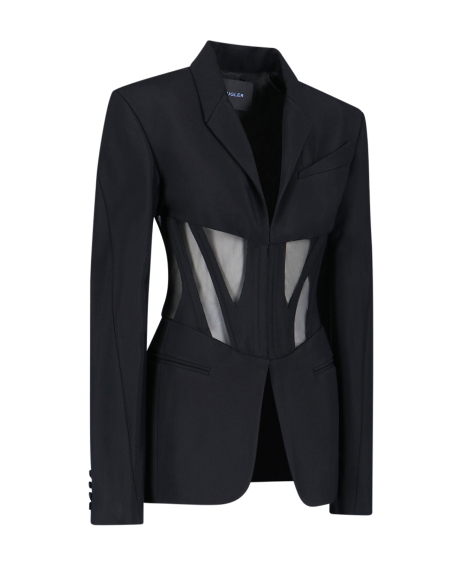 Mugler Cut-out Corseted Blazer In Black