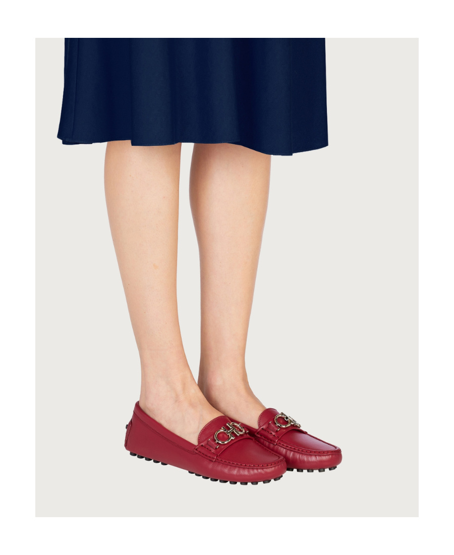 Ferragamo Gancini Driver Loafers In Red