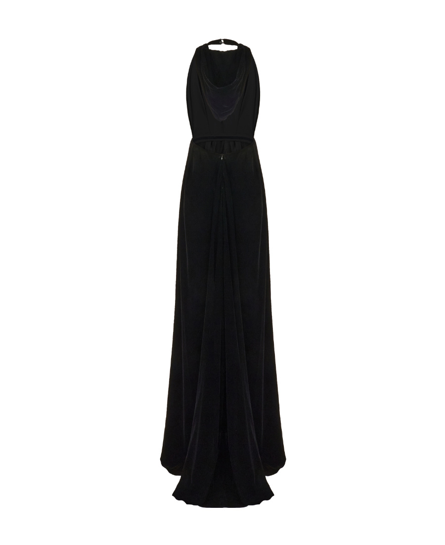 Elisabetta Franchi Velvet Dress With Deep V Neckline And Hood In Black