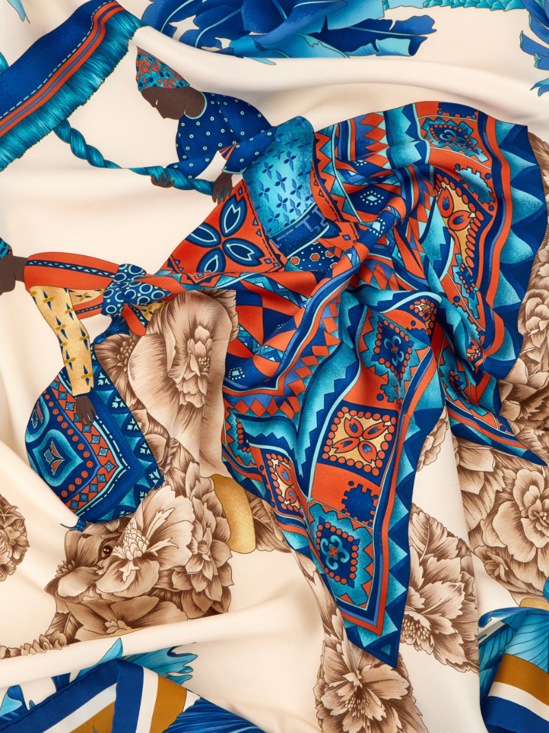 Ferragamo India Print Silk Scarf In Blue
