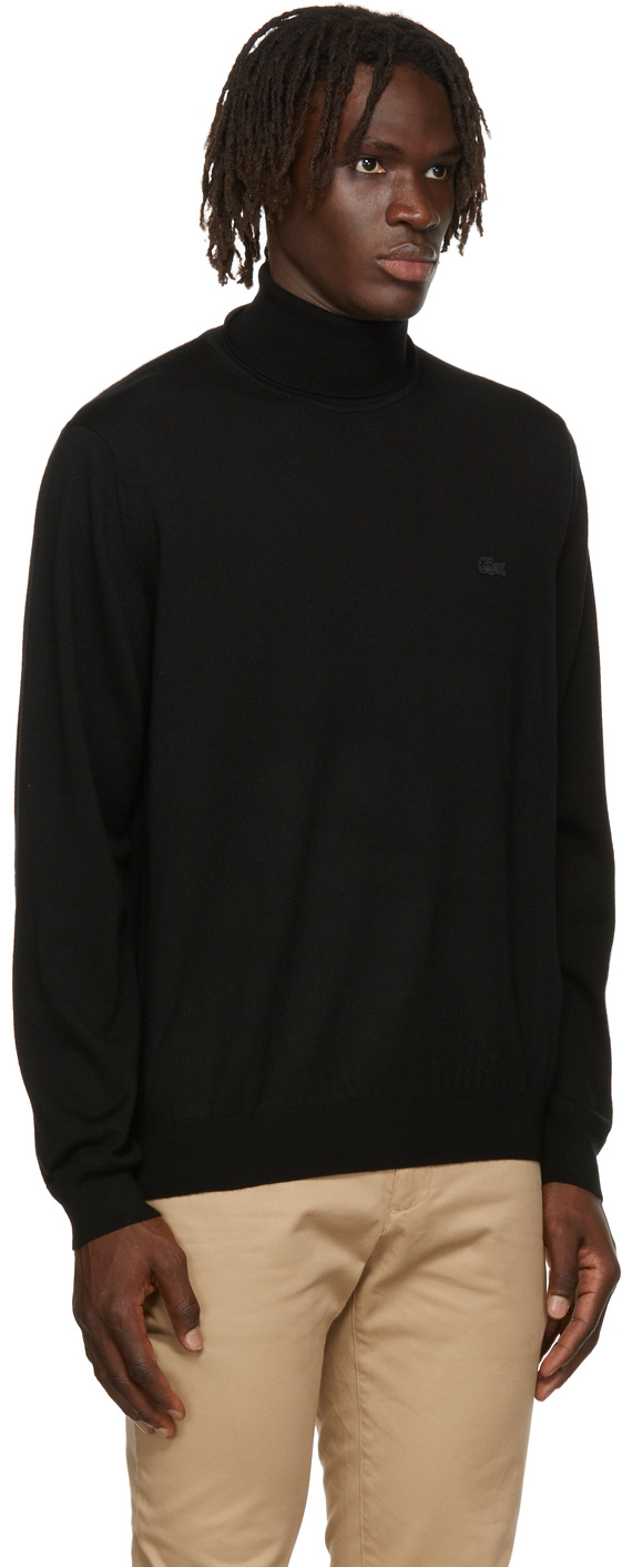 Lacoste Logo High-neck Knitted Pullover In Black