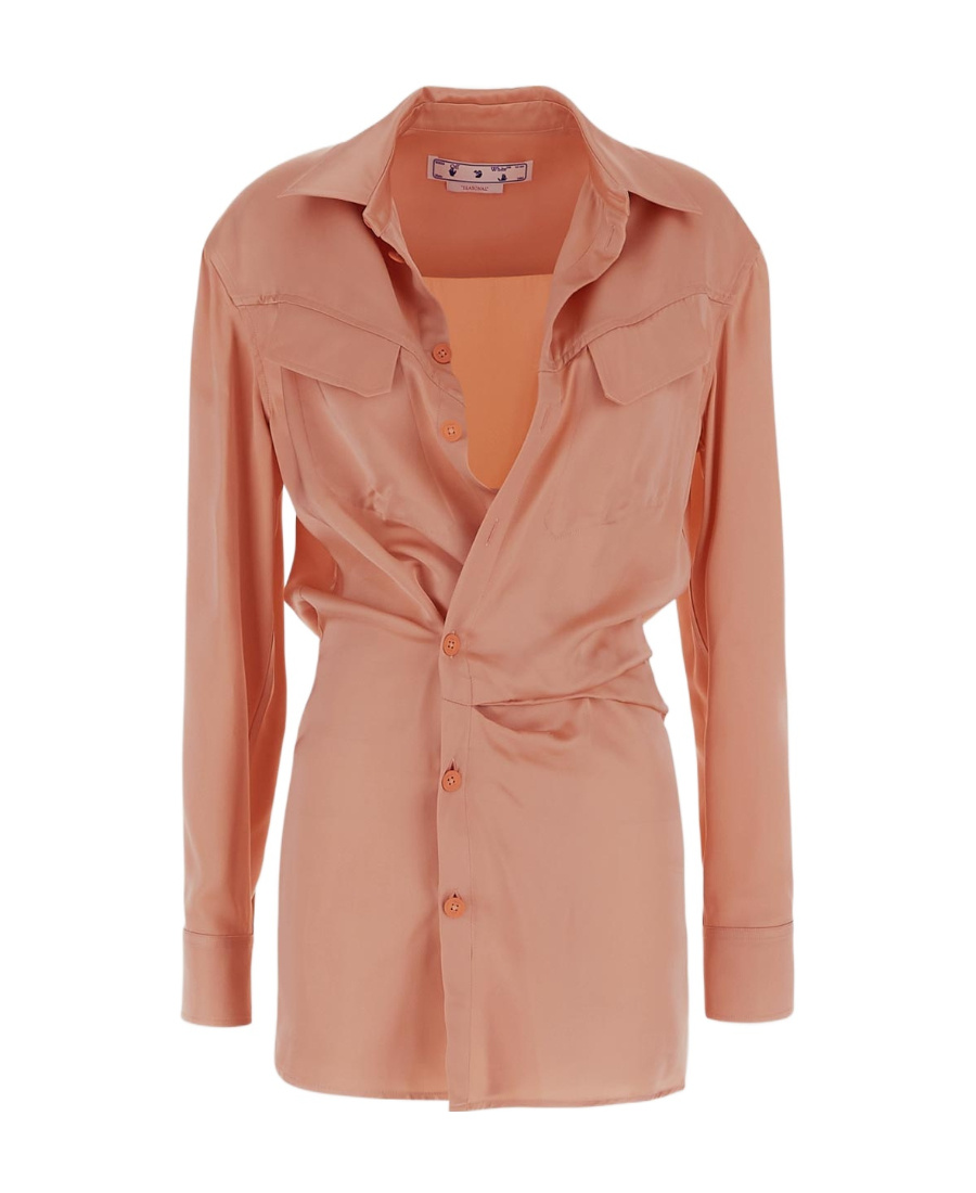 Off-white Off White Satin Mini Shirt Dress In Nude