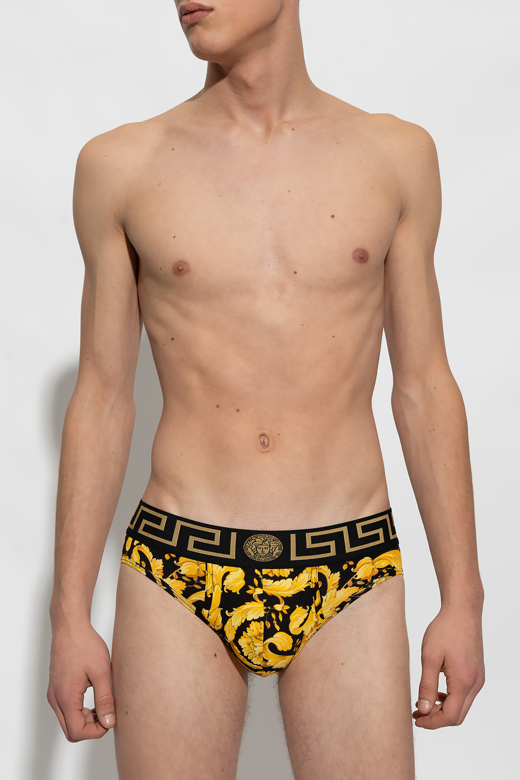 Versace Baroque-print Cotton Briefs In Black