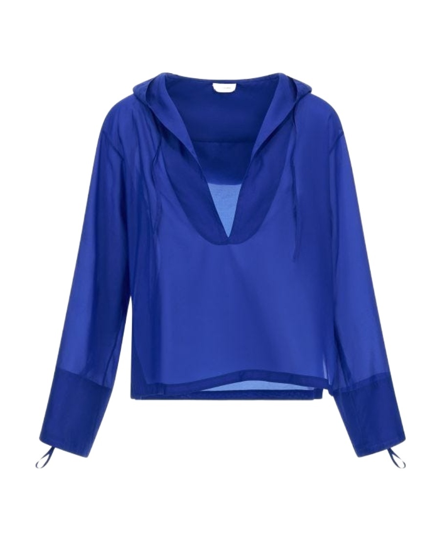 Ferragamo Long-sleeved Hooded Shirt In Blue