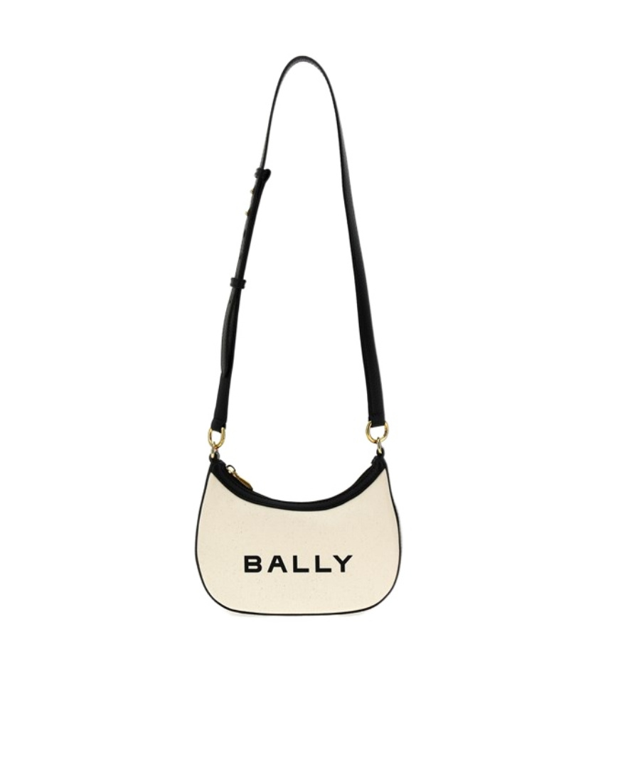 Shop Bally Bar Ellipse Logo Printed Crossbody Bag In Nude
