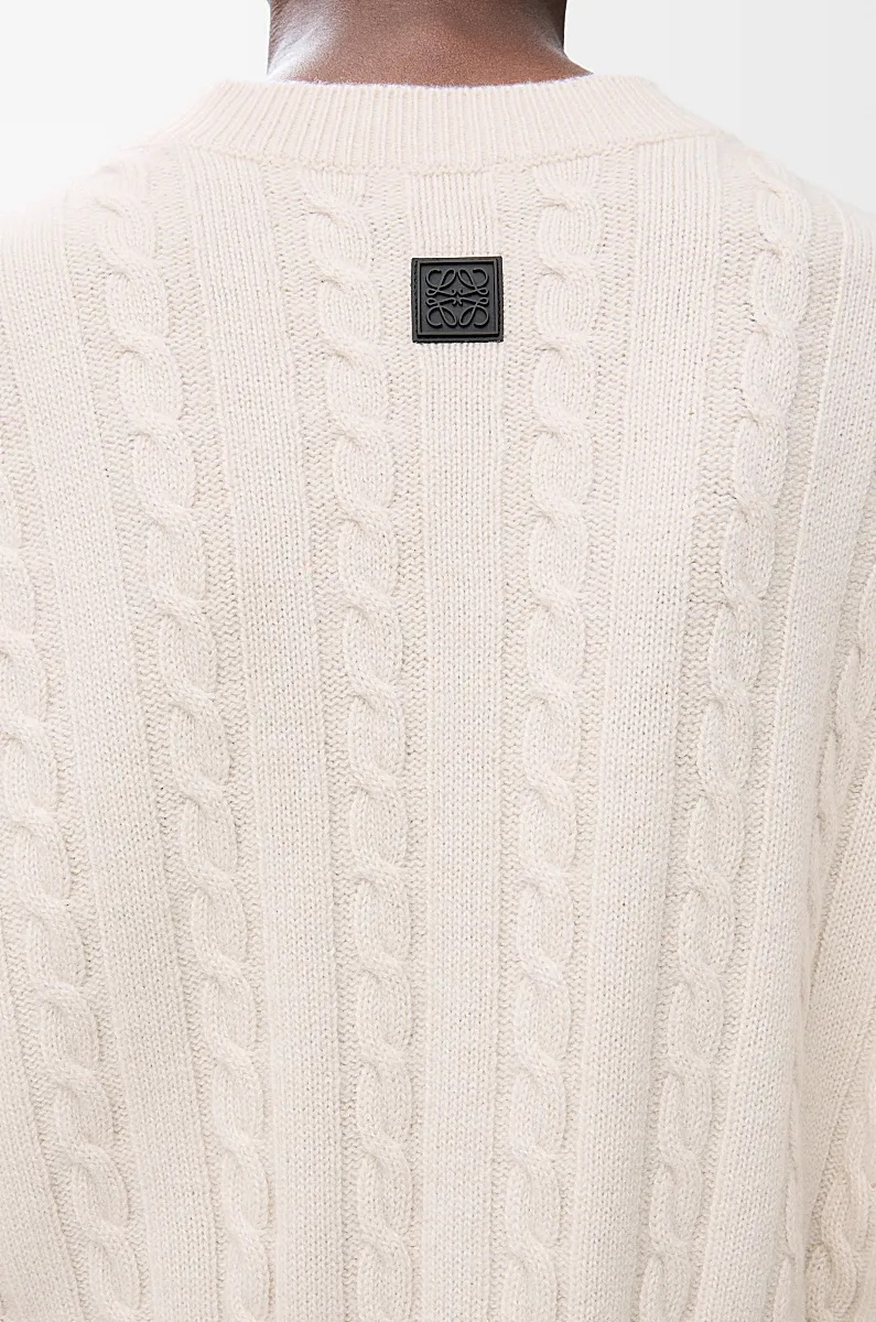 Loewe Paneled Color-block Cable-knit Wool Sweater In White