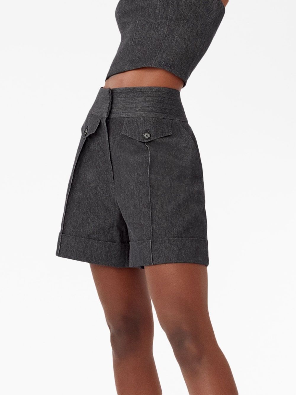 Shop Karl Lagerfeld X Amber Valletta Denim Look Tailored Shorts In Black