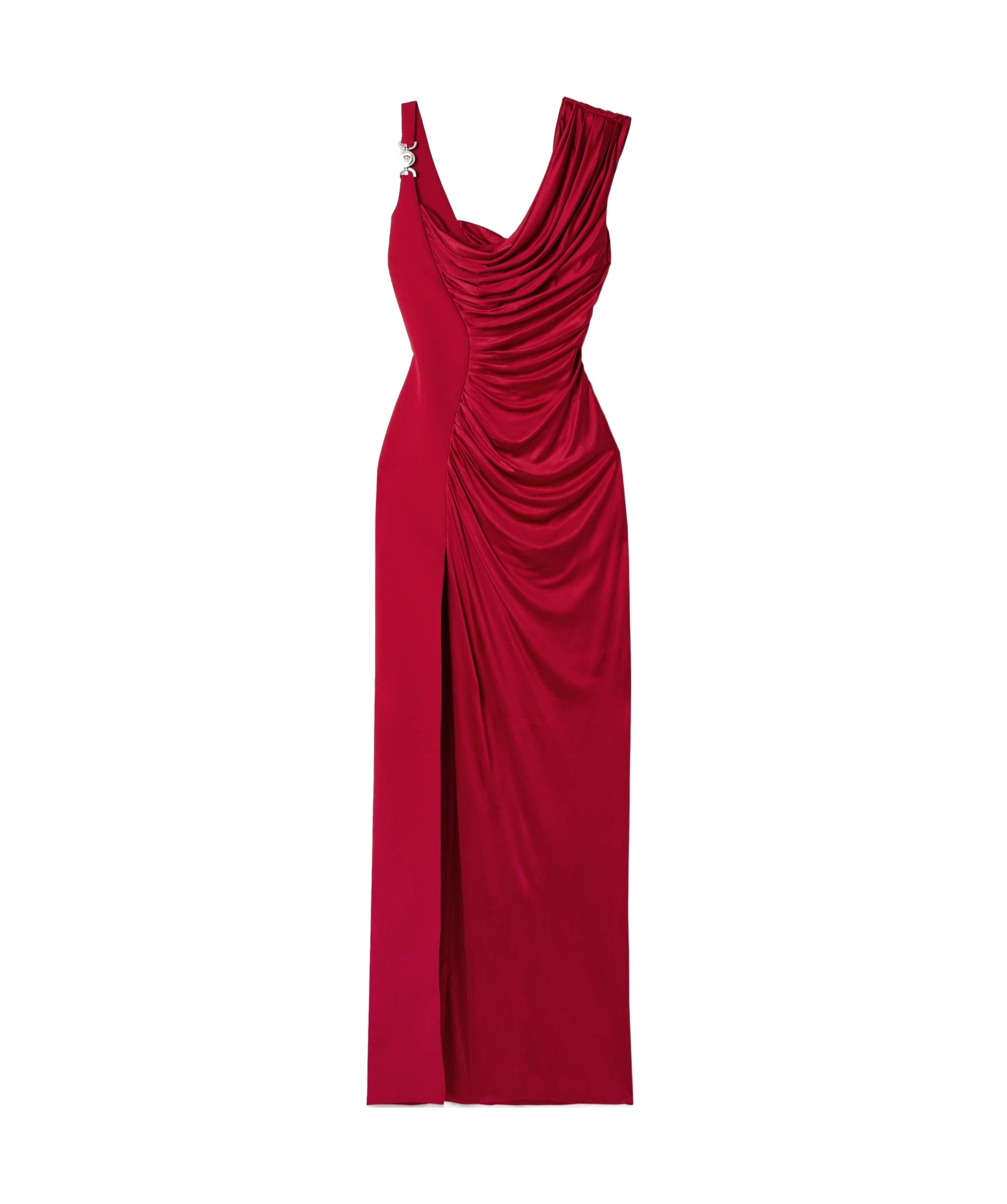 Versace Embellished Crepe And Draped Satin Gown In Red