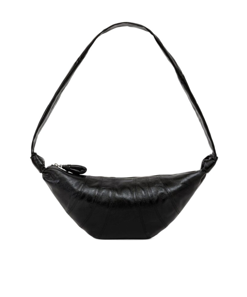 Lemaire Medium Grained Leather Croissant Shoulder Bag In Black